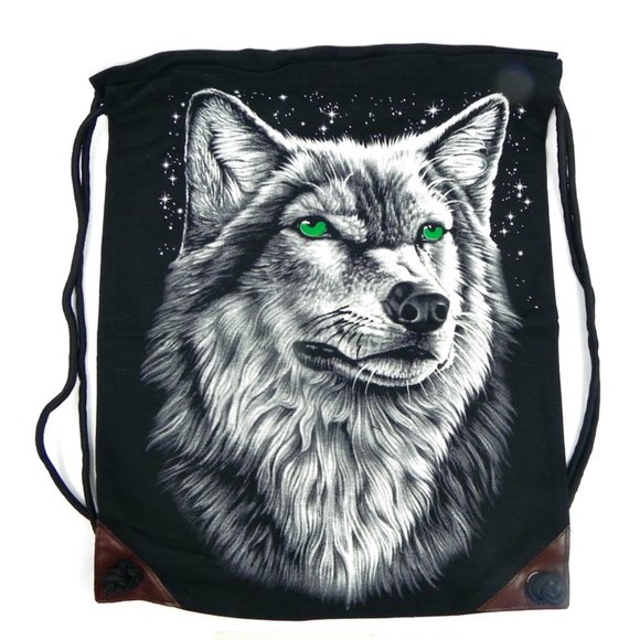 Wolf Print Black Canvas Tote - Picture 1 of 6
